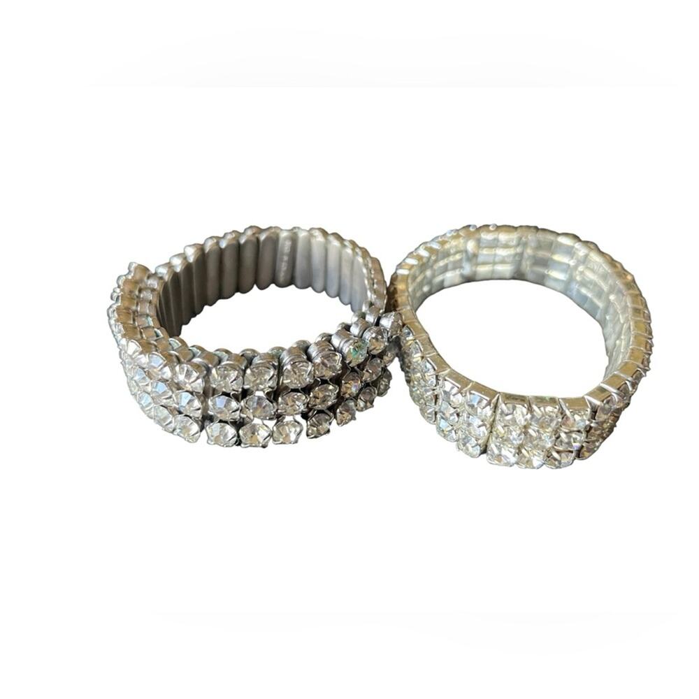 Vintage 80s Stretch Cocktail white stone bracelets XS wedding event accessories